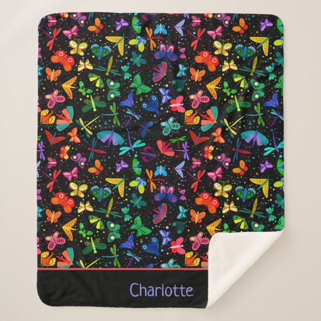 Wasserfarbenfrohe Regenbogenschmetterlinge Kinder  Sherpadecke (Vorderseite)