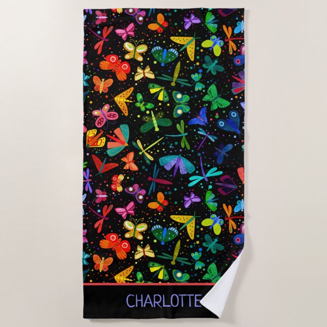 Wasserfarbenfrohe Regenbogenschmetterlinge Kinder  Strandtuch (Vorderseite)