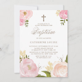 Wasserfarbenfrohe rosafarbene Peony Bloral Taufe Einladung