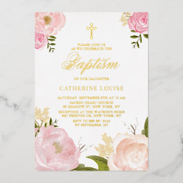 Wasserfarbenfrohe rosafarbene Peony Bloral Taufe Folieneinladung