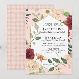 Wasserfarbenfrohe Rose Blütenkoralle Schmetterling Einladung