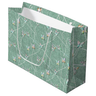 Wasserfarbenfrohe Schmetterlinge auf Mint GreenLIn Große Geschenktüte