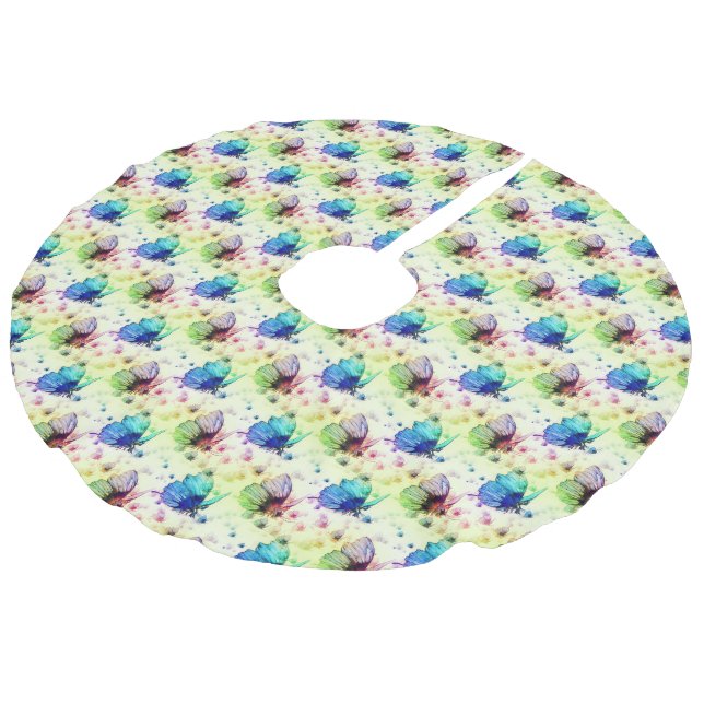 Wasserfarbenfrohe Schmetterlinge Baumrock Leinenimitat Weihnachtsbaumdecke (Schrägansicht)