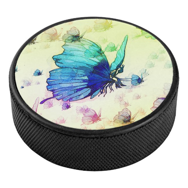 Wasserfarbenfrohe Schmetterlinge Hockeypuck Eishockey Puck (3/4)