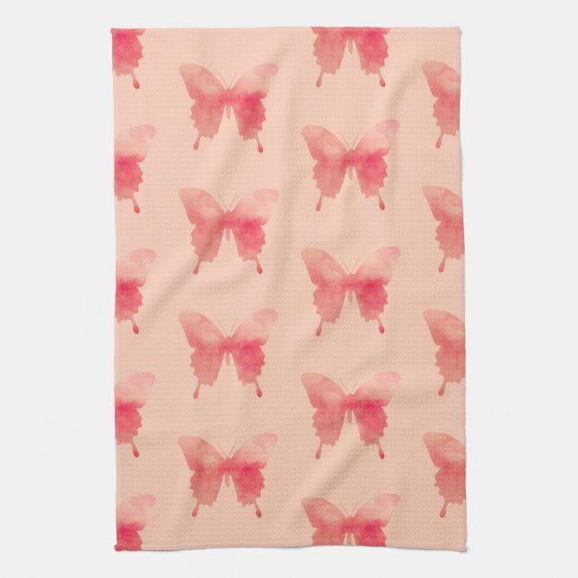 Wasserfarbenfrohe Schmetterlinge - Korallen und Pf Geschirrtuch (Vertikal)