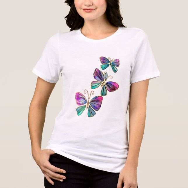 Wasserfarbenfrohe Schmetterlinge Tri-Blend Shirt (Vorderseite)