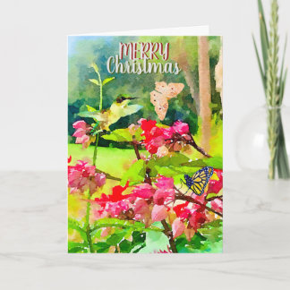 Wasserfarbenfrohe Schmetterlinge und Hummingvogel Karte