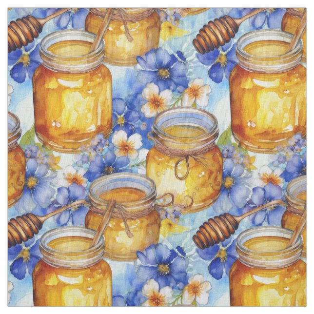 Wasserfarbenfrohe Töpfe aus Honig mit blauen Blume Stoff (Muster)