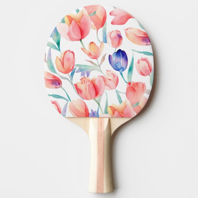 Wasserfarbenfrohe Tulips Muster Ping Pong Paddle Tischtennis Schläger (Vorderseite)