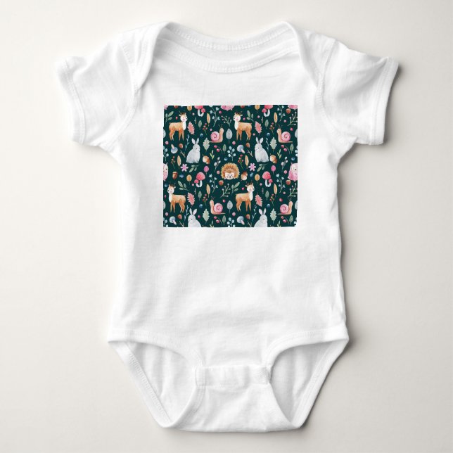 Wasserfarbenfrohe Waldkindermuster Baby Strampler (Vorderseite)