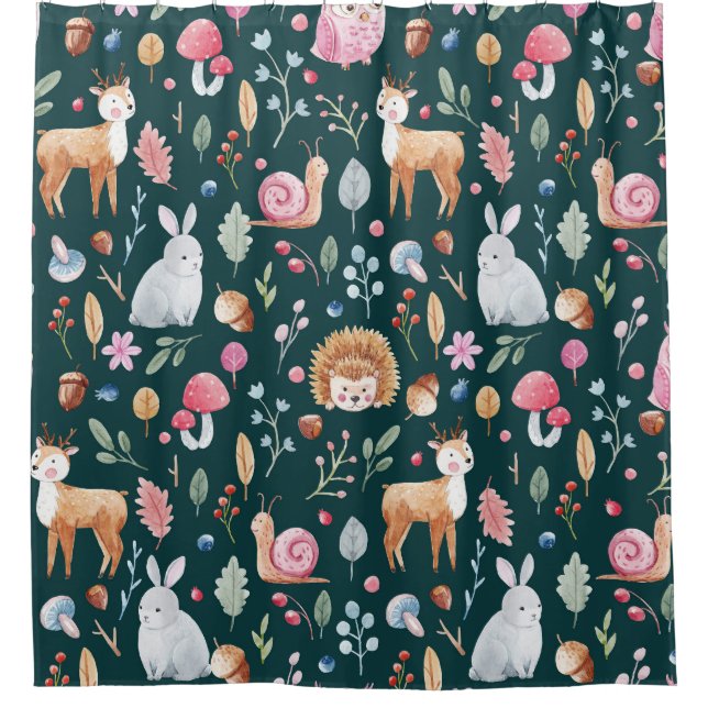 Wasserfarbenfrohe Waldkindermuster Duschvorhang (Vorderseite)