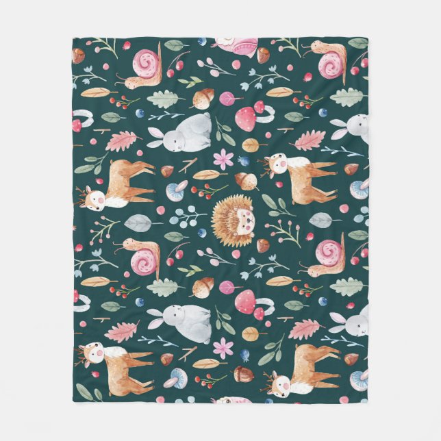 Wasserfarbenfrohe Waldkindermuster Fleecedecke (Vorderseite)