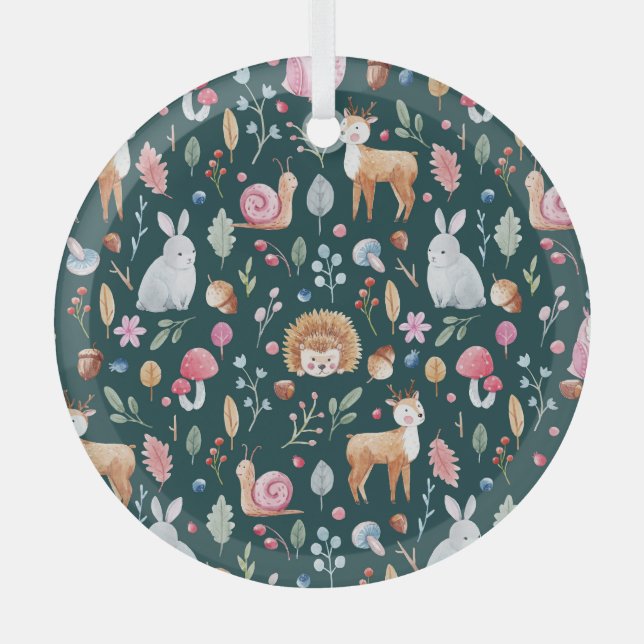 Wasserfarbenfrohe Waldkindermuster Ornament Aus Glas (Vorderseite)