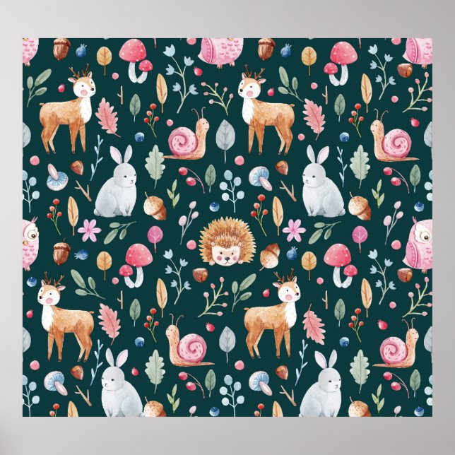 Wasserfarbenfrohe Waldkindermuster Poster (Vorne)