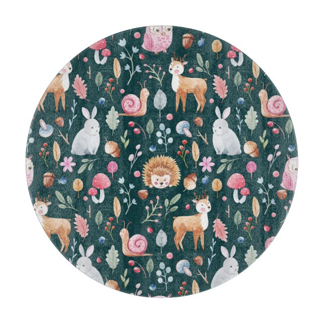 Wasserfarbenfrohe Waldkindermuster Schneidebrett (Vorderseite)