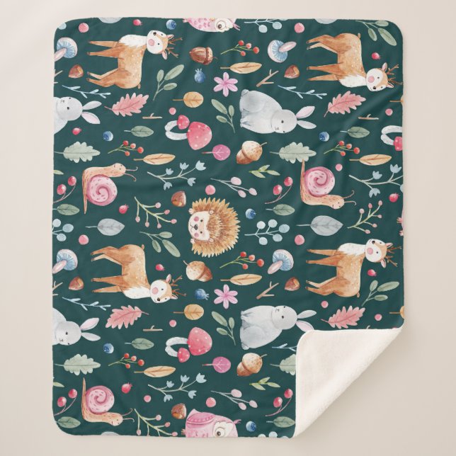 Wasserfarbenfrohe Waldkindermuster Sherpadecke (Vorderseite)