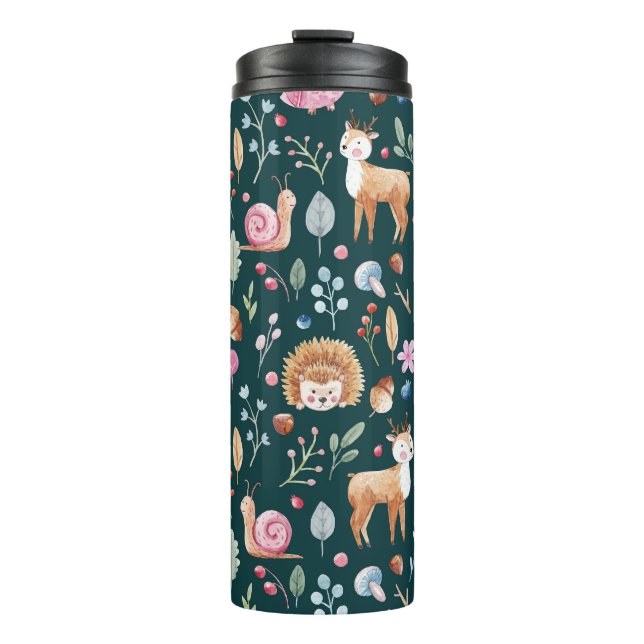 Wasserfarbenfrohe Waldkindermuster Thermosbecher (Vorderseite)