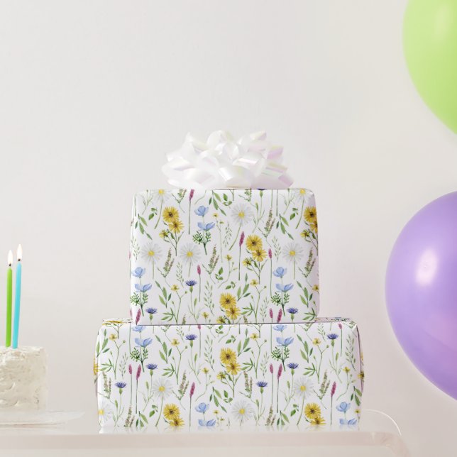 Wasserfarbenfrohe Wildblumenmuster Geschenkpapier (Partygeschenke)
