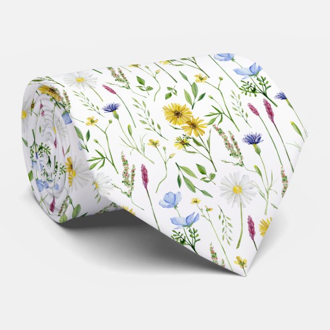 Wasserfarbenfrohe Wildblumenmuster Krawatte (Gerollt)