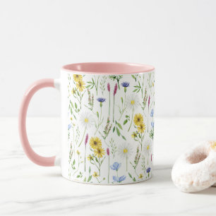 Wasserfarbenfrohe Wildblumenmuster Tasse