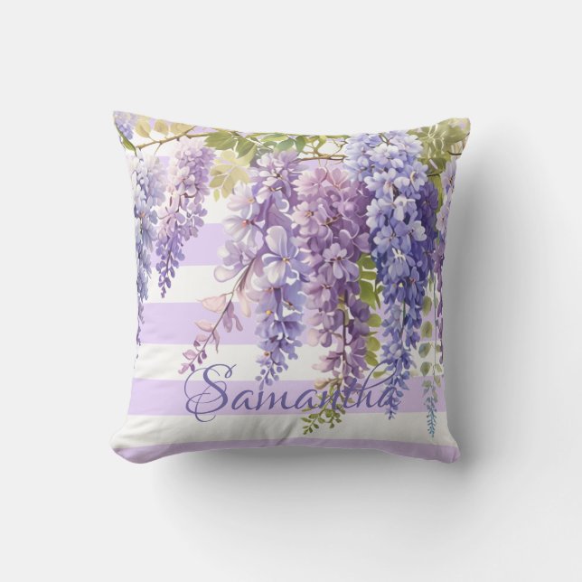 Wasserfarbenfrohe Wisteria lila entrippt Kissen (Vorderseite)