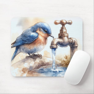 Wasserfarbenfroher Vogel mit Wasserhahn Mousepad