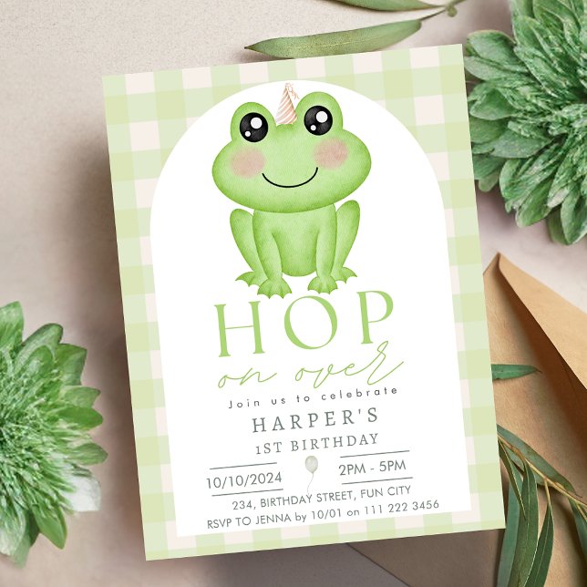 Wasserfarbenfrosch auf über dem Niedliche Geburtst Einladung (Watercolor Frog Hop On Over Cute Birthday Invitation)