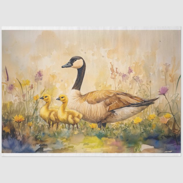 Wasserfarbengans und Goslings Frühlingsdekoupage Seidenpapier (Vorderseite)
