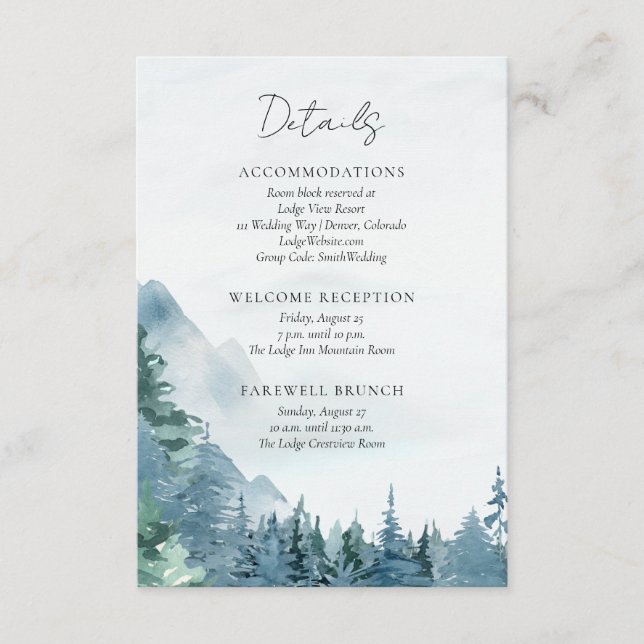 Wasserfarbengebirge Dusty Blue Rustic Wedding Begleitkarte (Vorderseite)