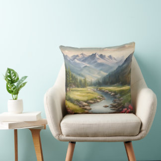 Wasserfarbengebirge Flusslandschaft Kissen