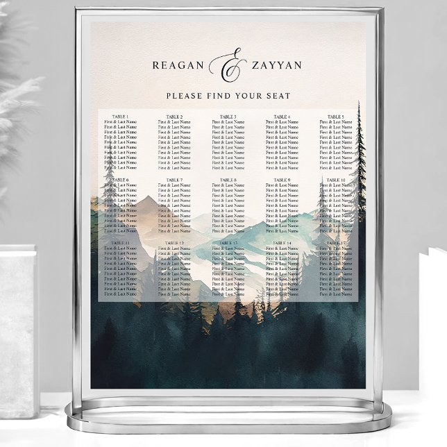 Wasserfarbengebirge Pine Wedding Chart Poster (Von Creator hochgeladen)