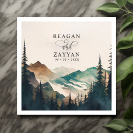 Wasserfarbengebirge Pinienwaldhochzeit Serviette