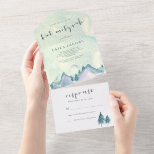 Wasserfarbengebirge und Bäume Bat Mizvah All In One Einladung