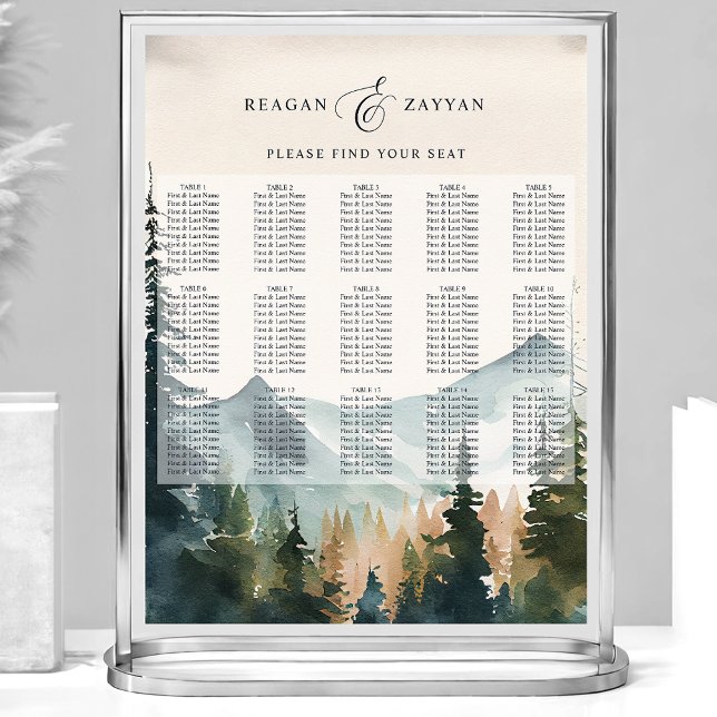 Wasserfarbengebirge und Kiefern Hochzeitsskalender Poster (Von Creator hochgeladen)