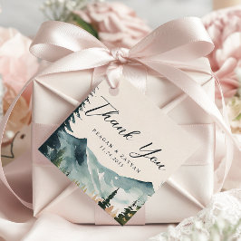 Wasserfarbengebirge und Pinien Hochzeit Vielen Dan Geschenkanhänger