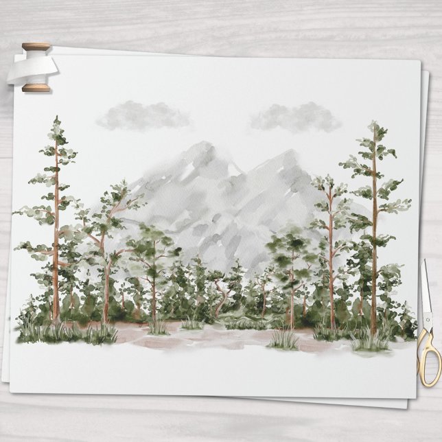 Wasserfarbengebirge und Wald Geschenkpapier (In situ)