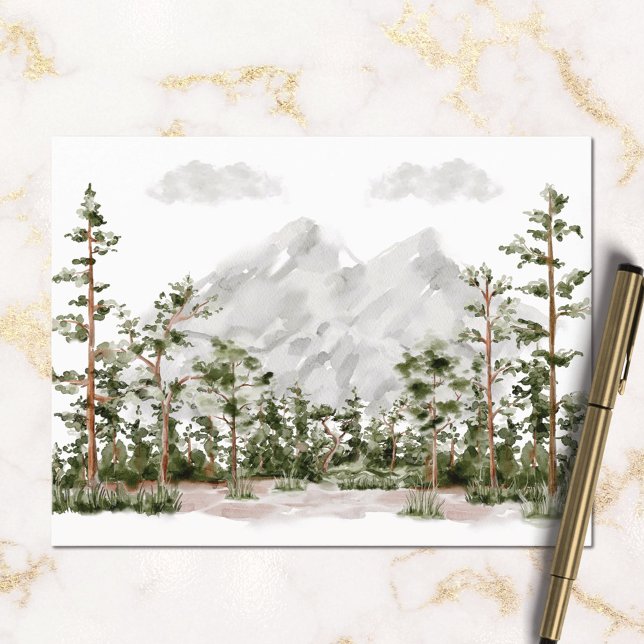Wasserfarbengebirge und Wald Postkarte (In situ)