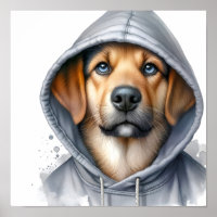 Wasserfarbengeflecht Brauner Hund in einem Hoodie