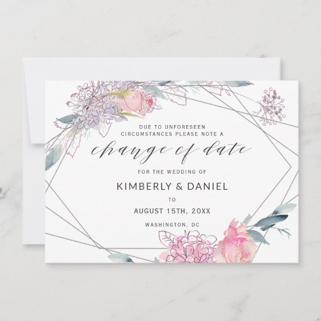Wasserfarbengeometrische Änderung des Hochzeitdatu Save The Date (Vorderseite)