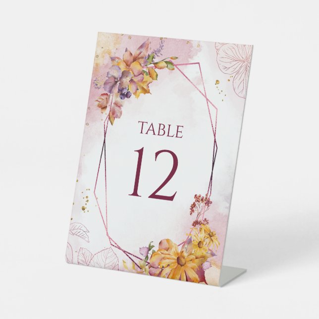 Wasserfarbengeometrische Floral Fall Burgundy Wedd Sockelschild (Vorderseite)