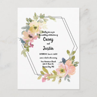 Wasserfarbengeometrische Hochzeit Postkarte