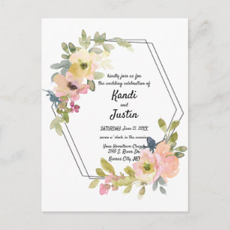 Wasserfarbengeometrische Hochzeit Postkarte