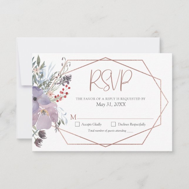 Wasserfarbengeometrische Hochzeit RSVP Karte (Vorderseite)