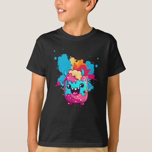 Wasserfarbengeplashtes Süßes Monster T-Shirt (Vorderseite)