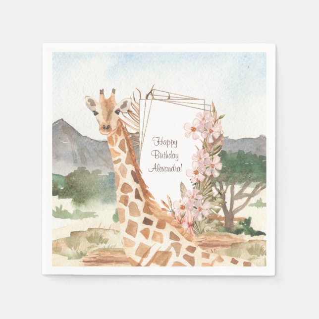 WasserfarbenGiraffe in African Savannah Birthday Serviette (Vorderseite)