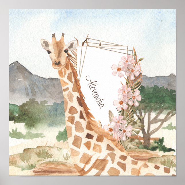 WasserfarbenGiraffe in African Savannah Kids Poster (Vorne)