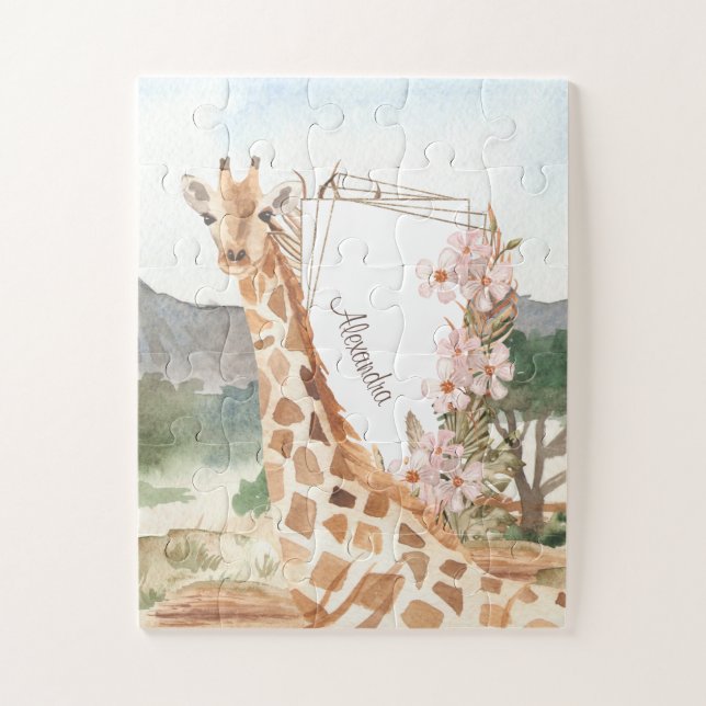 WasserfarbenGiraffe in African Savannah Kids Puzzle (Vertikal)