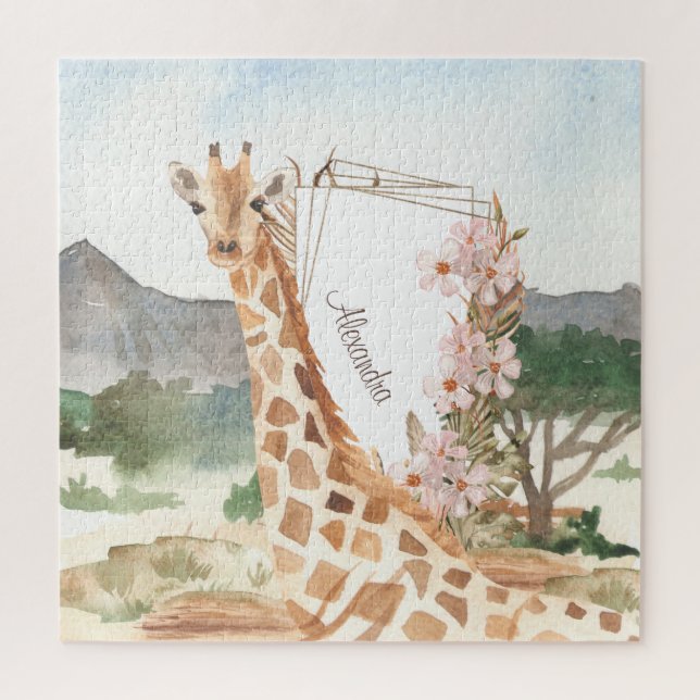 WasserfarbenGiraffe in Afrikanischer Savannah Puzzle (Vertikal)