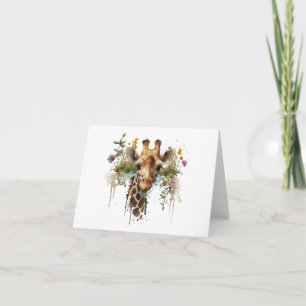WasserfarbenGiraffe mit Blume BLANK Karte