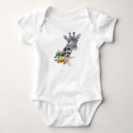WasserfarbenGiraffe mit tropischem Bouquet Baby Strampler